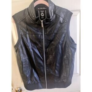 Fried Denim faux men's black leather vest, size large